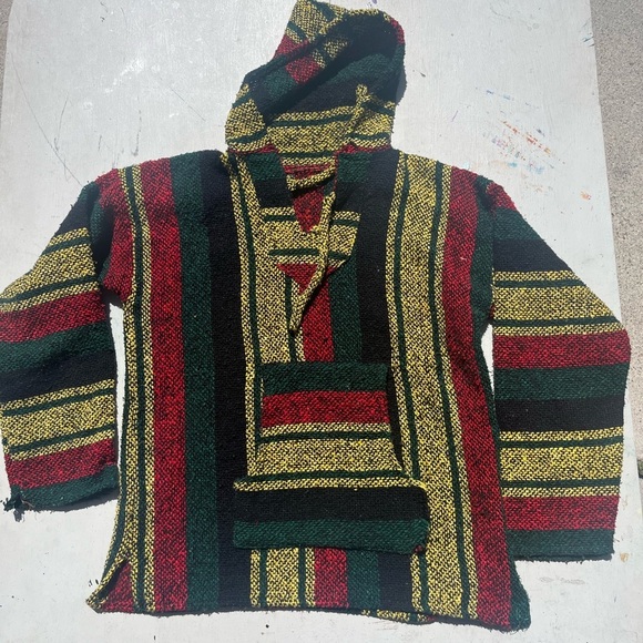 Unisex Rasta Poncho Hoodie Multicolor Woven NO SIZE Reggae Jamaica Island Hippie - Picture 1 of 11